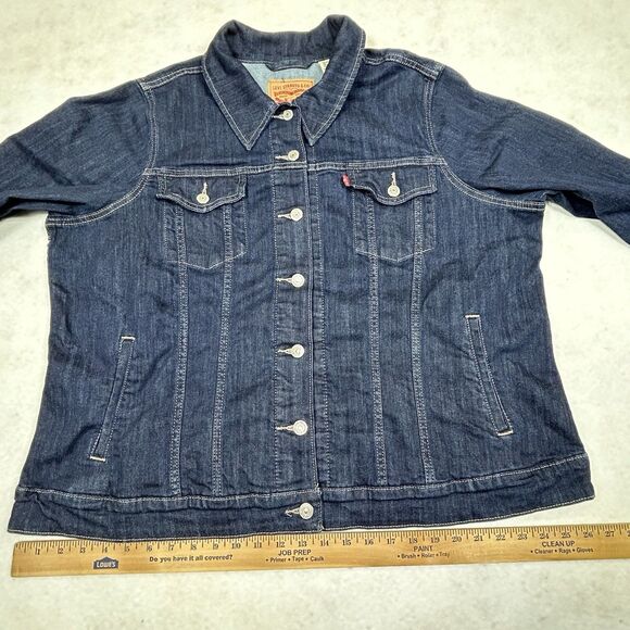 Levi’s Women’s Blue Denim Jean Jacket 3X Button Up Trucker Western Stretch - Picture 8 of 13